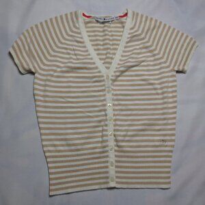 TOMMY HILFIGER womens TOP shirt STRIPED cream TAN sweater CARDIGAN SIZE M